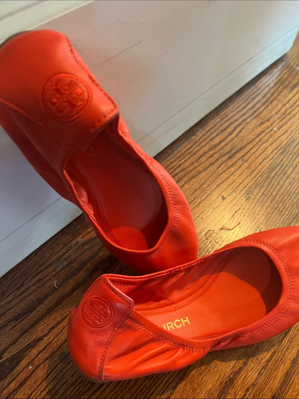 Tory Burch Bright Leather Logo Ballet Flats